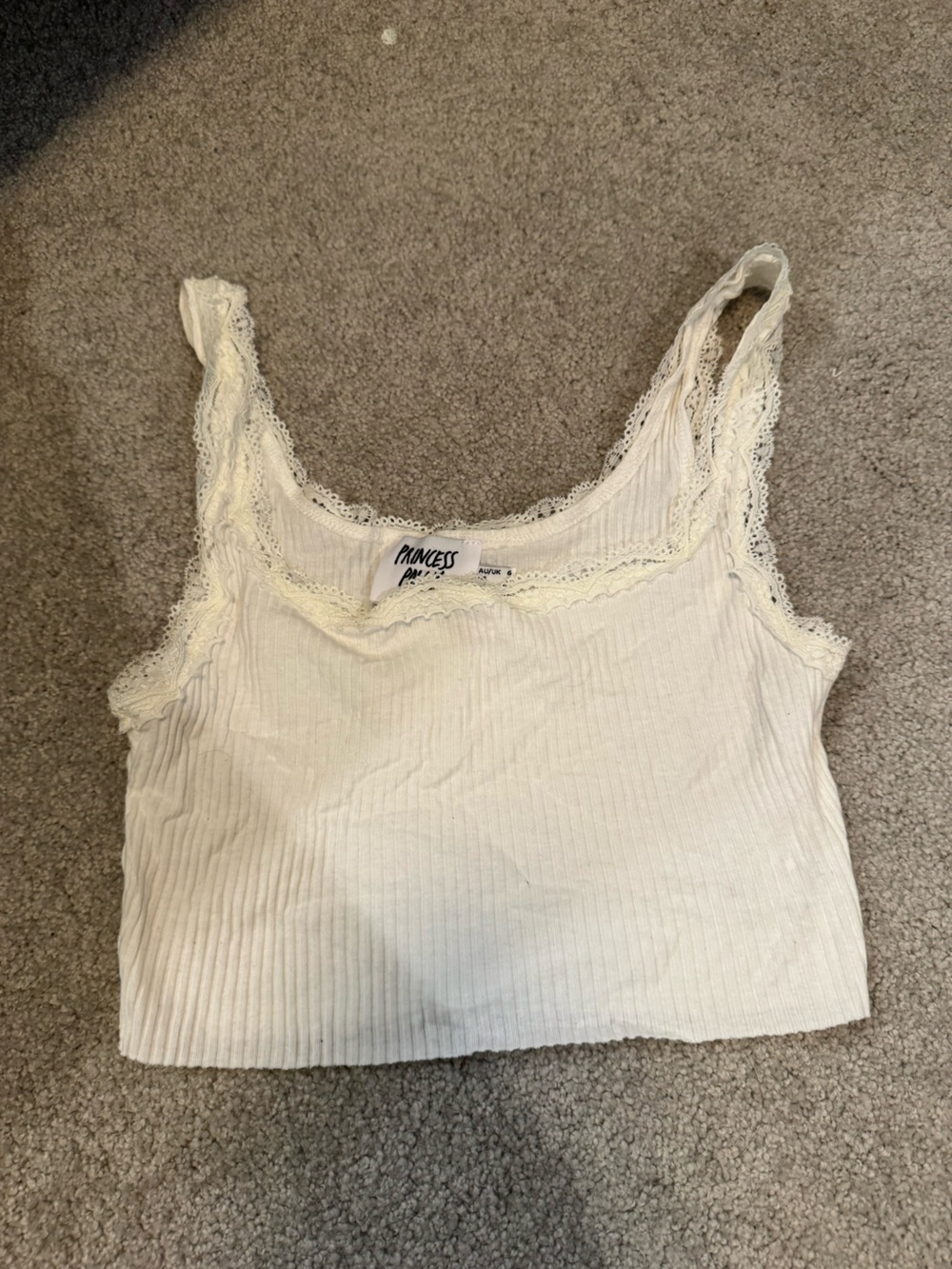 Princess Polly White Ribbed Lace-Trim Tank